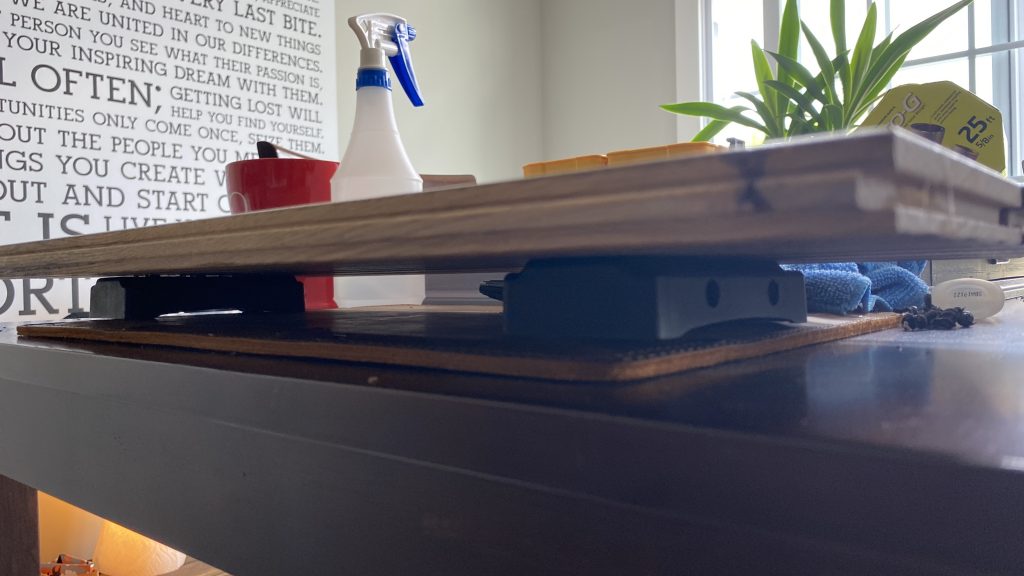 The trick is making the distance between fit the curve of the fender while staying level and making sure the tension of the bungie is balanced.