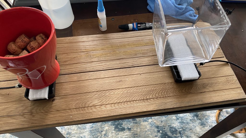 Firm foam, glued to the blocks.